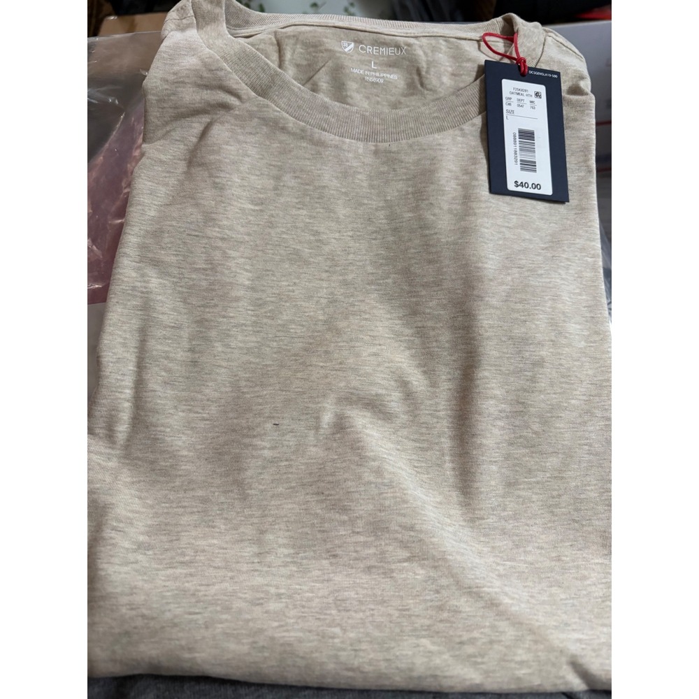 Cremieux Mens L Oatmeal Heather Long Sleeve T-Shirt Slim Fit
